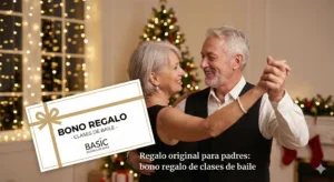 Pareja de padres mayores bailando juntos - regalo original para padres con bono de clases de baile